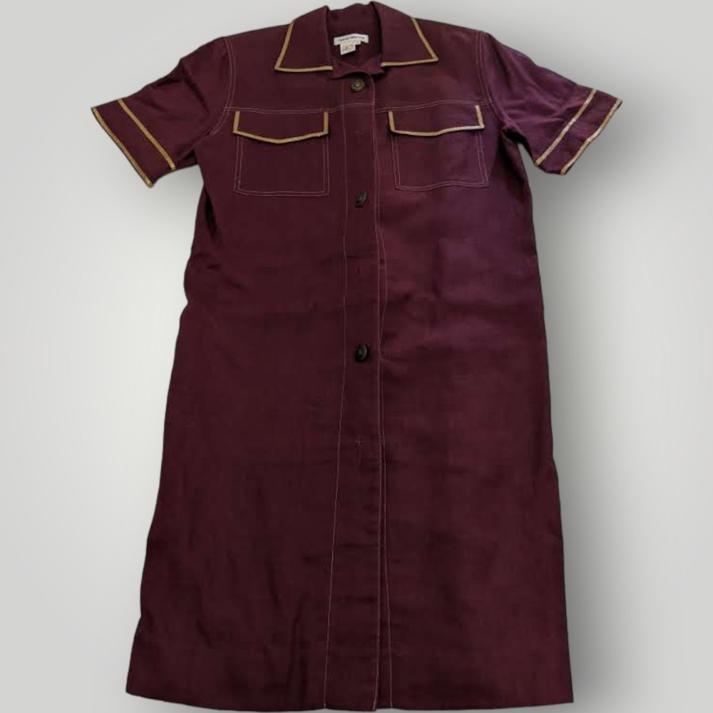 VTG David Warren RED Shirt Dress Women's 10 Button Up Contrast Trim Lined Rayon
